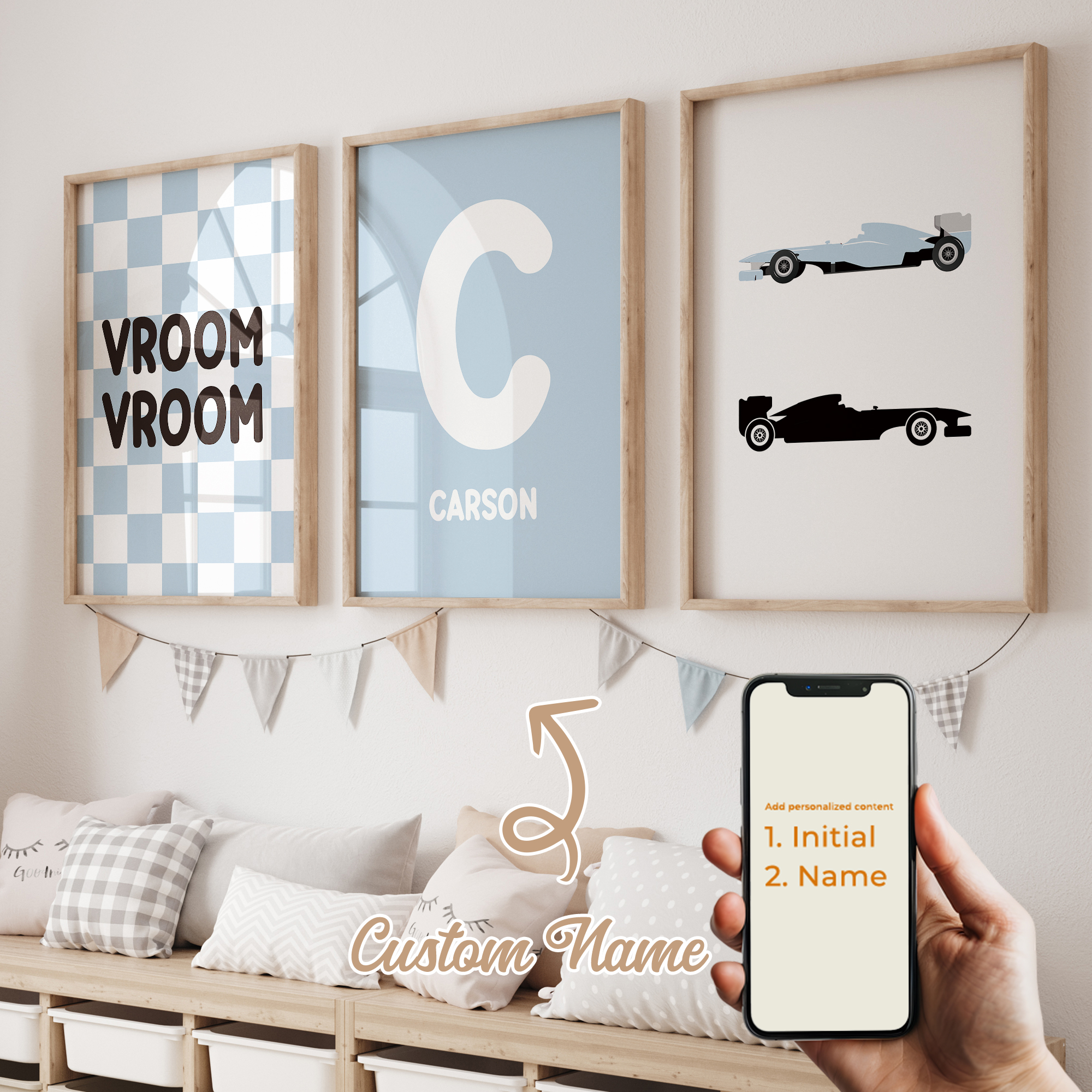Car Accessories Name - 3pcs Personalized Custom Name Cartoon Bule