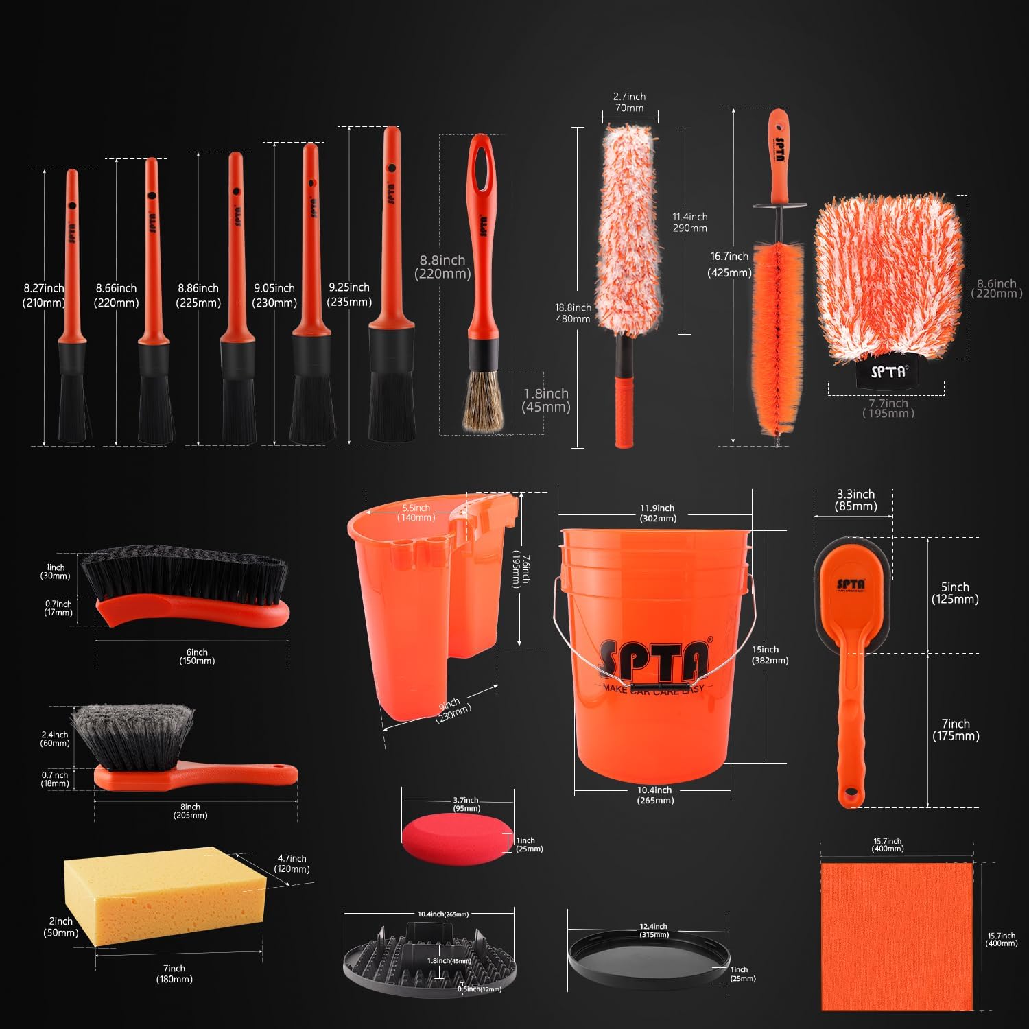 SPTA 33Pcs Car Wash 20L Bucket - đánh giá và giá Car Detailing Brush